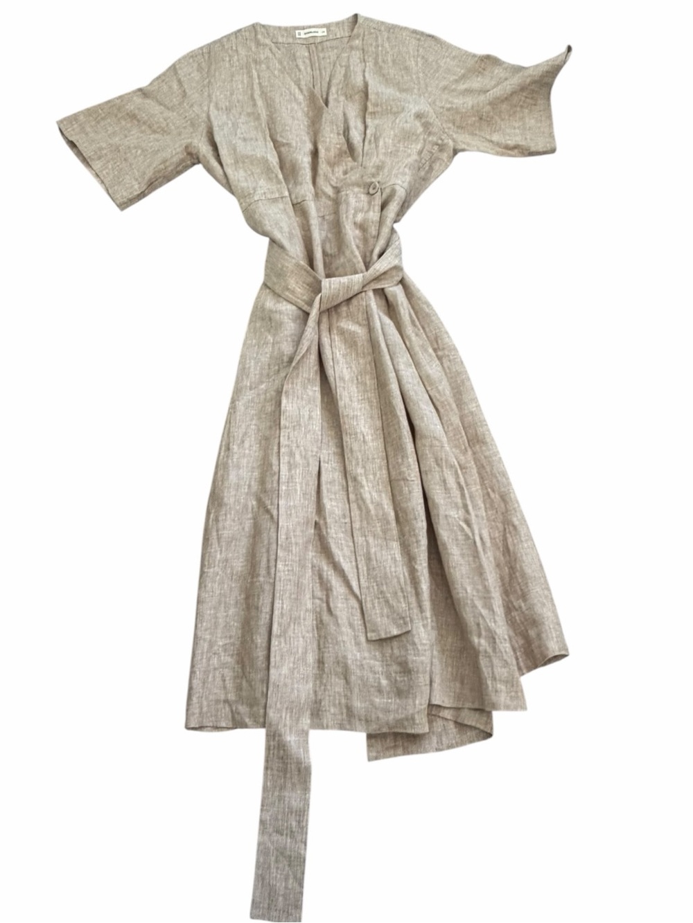 Everlane The Linen Wrap Dress Oatmeal Beige Short Sleeve Midi Size XXL